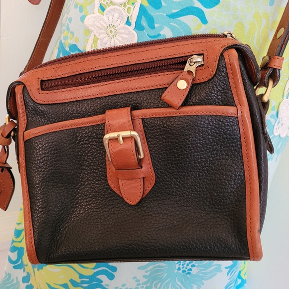 Liz Claiborne Vintage Genuine Leather Black & Brown Crossbody Shoulder Bag Purse - Picture 1 of 9